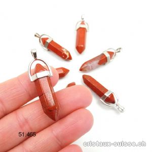 Pendentif Jaspe rouge brèché biterminé en métal. Offre Spéciale