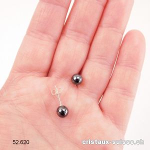 Clous d'oreilles Hématite, boule 6 mm en argent 925