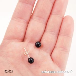 Clous d'oreilles Onyx noir, boule 6 mm en argent 925