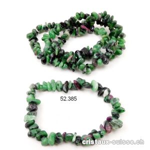 Bracelet Zoïsite verte avec Rubis, élastique 19 cm. Taille M-L