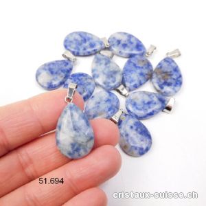 Pendentif Sodalite claire goutte plate 2,5 cm avec boucle métal. OFFRE SPECIALE