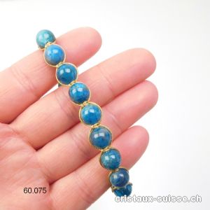 Bracelet Apatite bleue 8 mm et cordon satin doré réglable