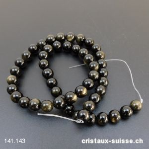 Rang Obsidienne dorée et fumée 8 mm / 38 cm, env. 46 boules. OFFRE SPECIALE