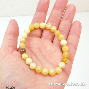 Bracelet Opale naturelle jaune 8 mm, élastique 18,5 cm