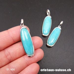 Pendentif Amazonite 3,5 x 1,2 cm, en argent 925 rhodié. Qual. A