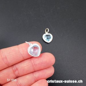 Pendentif Topaze bleue Coeur facetté 1,5 cm en argent 925