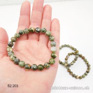 Bracelet Rhyolite verte amazonienne opalisée 8,5 mm / 18,5 - 19 cm. Taille ML