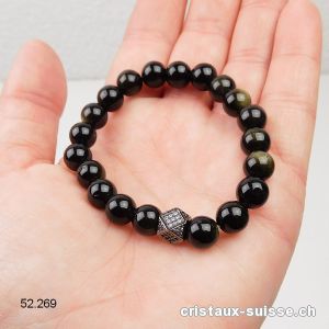 Bracelet Obsidienne dorée 8 mm / 16 - 16,5 cm. Taille XS - S