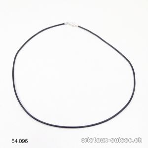 Collier cuir noir / fermoir argent 925. L. 38 cm 