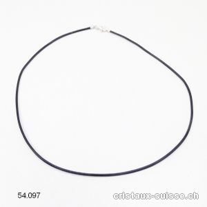 Collier cuir noir / fermoir argent 925. L. 40 cm 