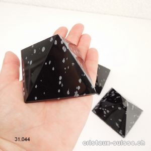 Pyramide Obsidienne flocons de neige, base 6,7 - 7 cm x haut. 4,7 cm. OFFRE SPECIALE