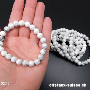 Bracelet Magnésite - Howlite blanche 8 mm, élastique 19 cm