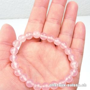 Bracelet Quartz rose FACETTÉ 8 mm, élastique 18 cm. Taille M