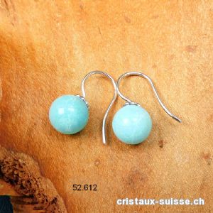 Boucles d'oreilles Amazonite boules 10 mm en argent 925 rhodié