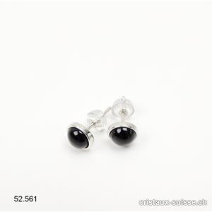 Clous d'oreilles Onyx noir Cabochons 6 mm / argent 925 Rhodié