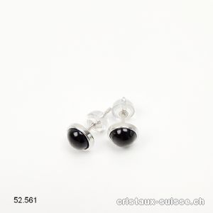 Clous d'oreilles Onyx noir Cabochons 6 mm / argent 925 Rhodié