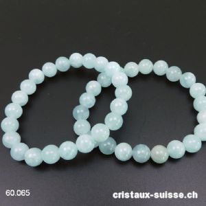 Bracelet Aigue-Marine 8 - 9 mm, élastique 18 cm. Taille M