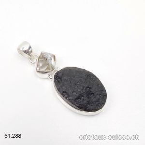 Pendentif Tectite et Diamant Herkimer en argent 925. Pièce unique