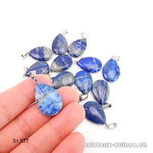 Pendentif Lapis-lazuli AB 2 cm, goutte plate avec boucle métal