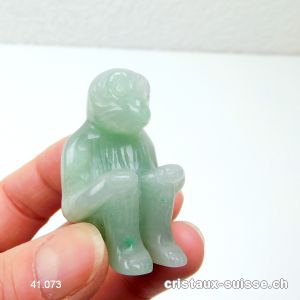 Singe assis Aventurine verte 4,5 cm avec boîte en bois