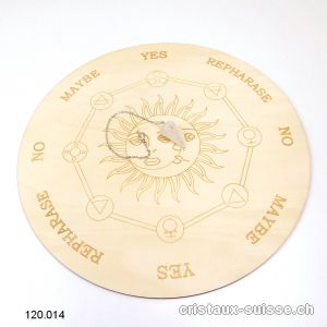 Lot DIVINATION grand Support en bois Ø 25 cm et Pendule Cristal de Roche. OFFRE SPECIALE