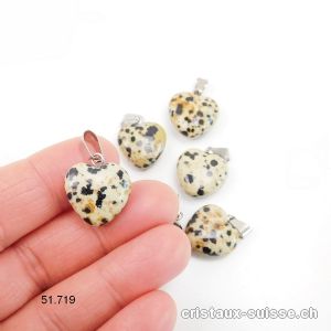 Pendentif Jaspe Dalmatien - Aplite, Coeur 1,5 cm avec boucle métal. Offre Spéciale