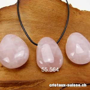 Quartz rose 3 cm percé avec cordon en cuir à nouer