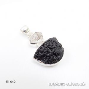 Pendentif Tectite et Diamant Herkimer en argent 925. Pièce unique