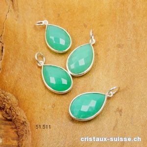 Pendentif Chrysoprase, goutte facettée 12 x 8 mm en argent 925