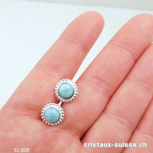 Clous d'oreilles Larimar cabochons 10 mm en argent 925