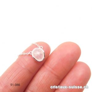 Pendentif Quartz Rose avec chaîne en argent 925. Réglable 41 - 44 cm