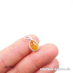 Pendentif Citrine mini-goutte facettée en argent 925, 11 x 8 mm