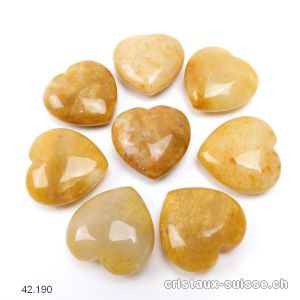 Coeur Jade jaune - beige 3 x 3 x 1,2 cm. Qual. A-B. OFFRE SPECIALE