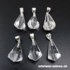 Pendentif Cristal de Roche goutte facettée env. 2 cm avec boucle argent 925