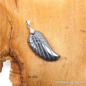 Pendentif Hématite Aile d'ange avec boucle métal, 3,5 cm