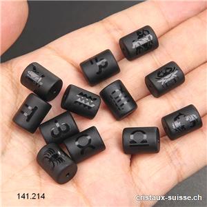 12 x Obsidienne noire Tubes 14 x 10 mm percés, 12 signes astrologiques