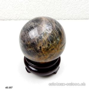 Boule Pierre de Lune noire de Madagascar Ø 8,5 cm. Pièce unique