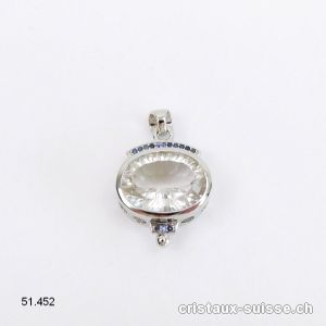 Pendentif Cristal de Roche et Saphir en argent 925 rhodié