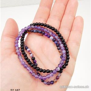 3 bracelets SPIRITUALITÉ, Améthyste - Onyx noir - Agate violette. Offre Spéciale