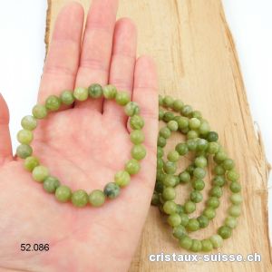 Bracelet Jade Serpentine 8-8,5 mm, élastique 18 cm. Taille M