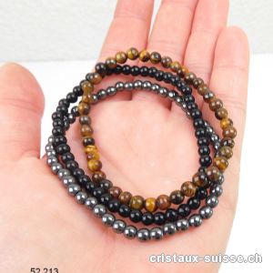 3 bracelets ENRACINEMENT et PROTECTION, Oeil de Tigre, Onyx, Hématite. Offre Spéciale