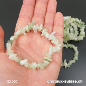 Bracelet Jade Serpentine vert clair, élastique 17,5 - 18 cm. Taille S-M