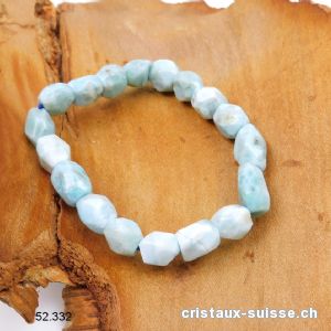 Bracelet Larimar nuggets facettés 8 - 10 mm / élastique 18 - 19 cm. Offre Spéciale