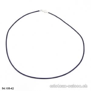 Collier cuir noir / fermoir argent 925. L. 42 cm