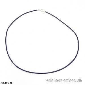 Collier cuir noir / fermoir argent 925. L. 45 cm