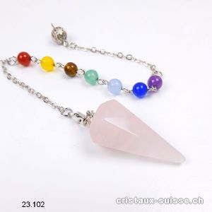 Pendule Quartz rose facetté 3,5 cm avec perles chakras