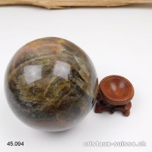 Boule Pierre de Lune noire de Madagascar Ø 8,5 cm. Pièce unique