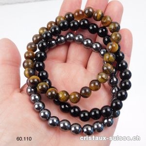 3 bracelets ENRACINEMENT et PROTECTION - Onyx, Oeil de Tigre, Hématite