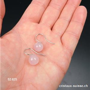 Boucles d'oreilles Quartz rose boules 10 mm en argent 925 rhodié
