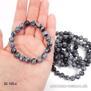 Bracelet Obsidienne Flocons de Neige 8 - 9 mm / 16 - 16,5 cm. Taille S